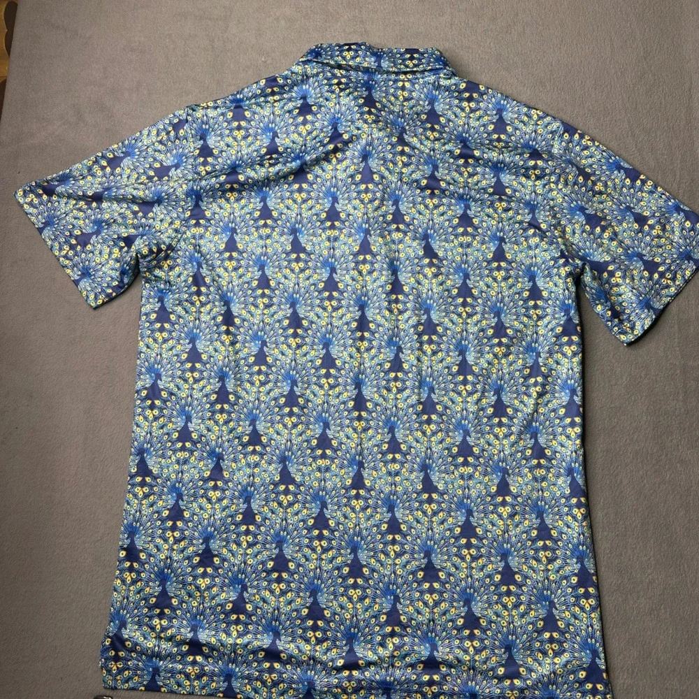 Chubbies Polo Shirt Medium Blue Peacock Feather Print SS24CA1005H Short Sleeve - Picture 5 of 9
